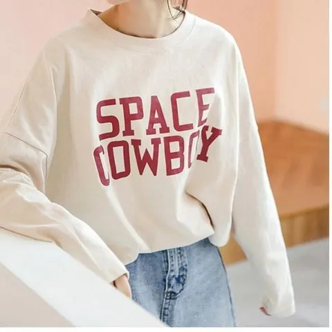 셀러허브 1 [XBIIM0O0]여성 편한 베이직 라운드넥 레터링 면 긴팔