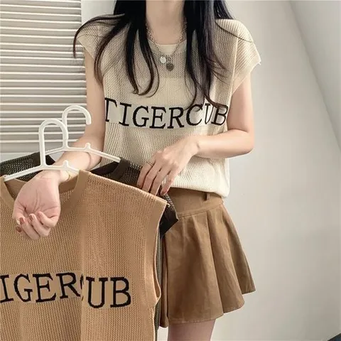 셀러허브 생활리빙 여성 레터링 시스루 민소매 니트