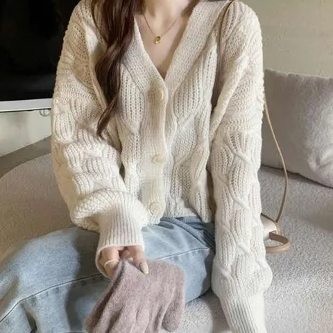 오티마트 베이직 크롭 가오리핏 여성 니트 아우터 가디건