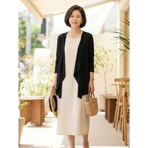 르찌나 여름 쿨링 오픈 롱가디건 힙커버 루즈핏 블랙 다빈슨_P338979888