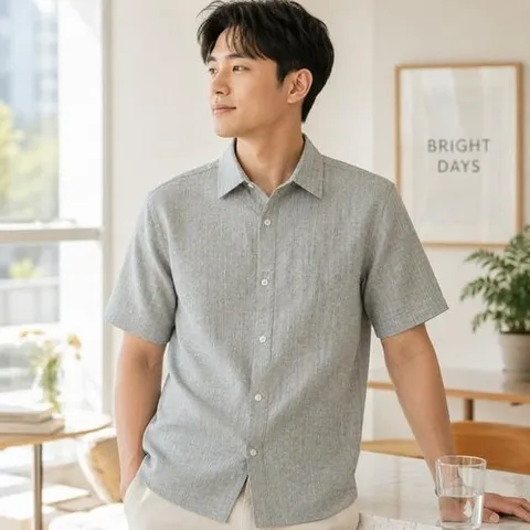 셀러허브 패션 남성 시어서커 그린체크무늬 반팔셔츠 SQ-1010087 (51178805)