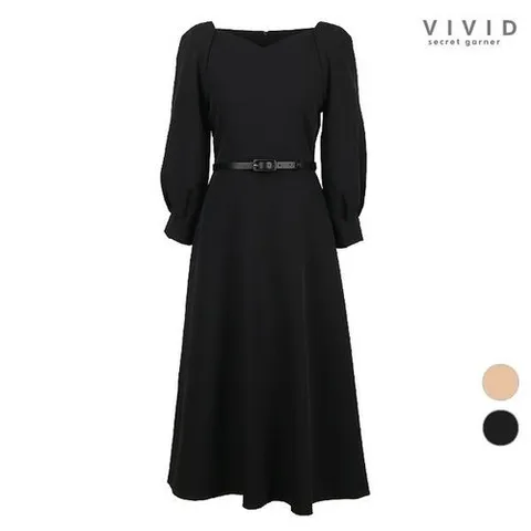 비비드 시크릿가너 VIVID 퍼프 7부소매 벨티드 원피스_P319616077