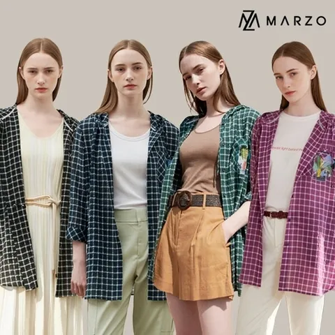 마르조 마르조][1종]시어서커 후드 롱 블라우스