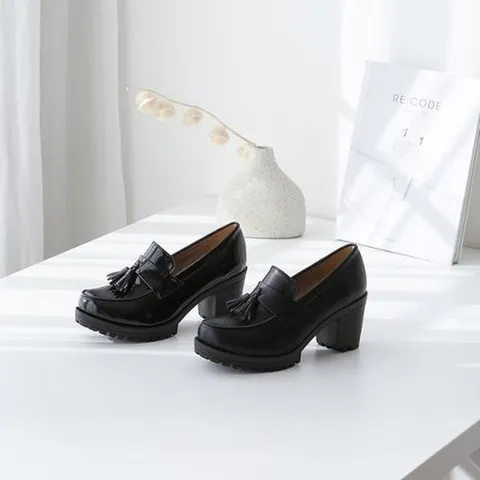 비비핑크 SUL방울중 여성 로퍼 미들힐 로퍼힐 옥스퍼드화 통굽_P328197055