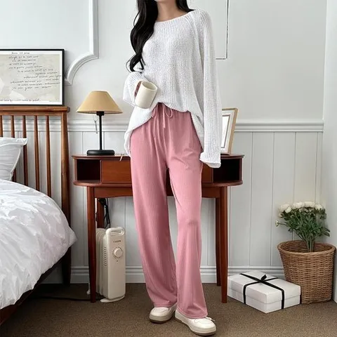 신상오픈런 로오나 여성 바지 라운지웨어 썸머 통 캐주얼 넓은 부들