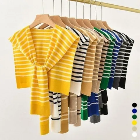 옷자락 여성 클래식 스트라이프 레이어드 페이크 숄 가디건_P402349133