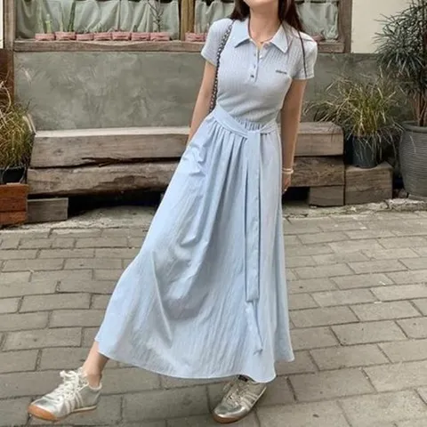 디에이치 넬트리 폴로 칼라 허리 슬림 원피스_P397999572