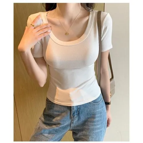 셀러허브 패션 U넥 반소매 슬리브티셔츠 UC_0126