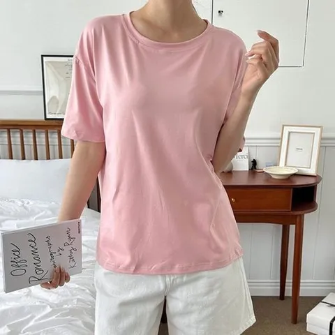 셀러허브 1 [XBK8JM46_48]단정 U넥 도밀리 베이직 라운드 기본 반팔티 (18092614)