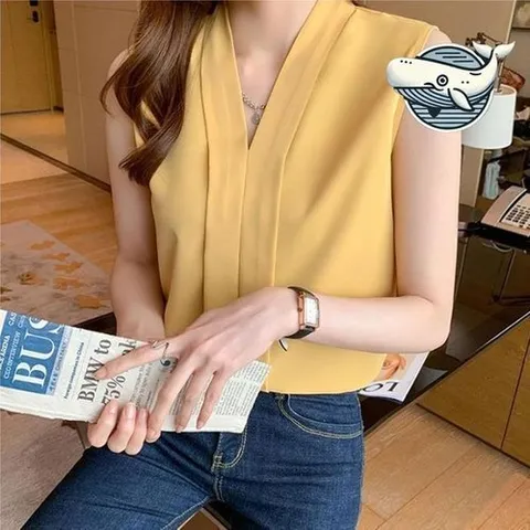 셀러허브 패션 [오노마] ONM 여름 브이넥 민소매 블라우스 오피스룩 베이지 (32104282)