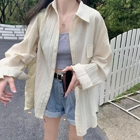 셀러허브 패션 [라일리여성의류] Rly 은창)찰랑 링클 버티컬 블라우스 셔츠 여름 상의 (46601751)