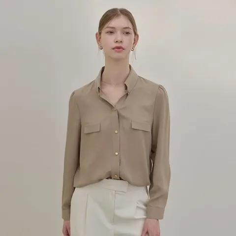 리안뉴욕 소프트 버튼다운 블라우스베이지_P391623442