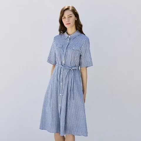 요하넥스 린넨블렌드 클래식 체크원피스_P425921655