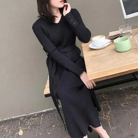 셀러허브 1 [XBJ61311]여자 데일리 블랙 검정 롱 원피스 드레스 룩