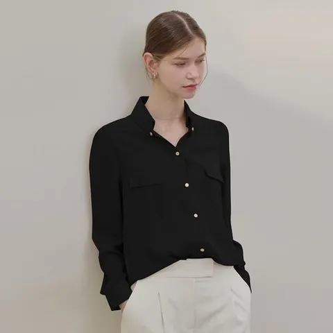 리안뉴욕 소프트 버튼다운 블라우스블랙_P391623440