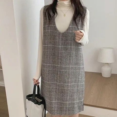 셀러허브 1 [XBII578L]체크 H라인 민소매 미니 원피스 봄 가을 겨울 (15701179)