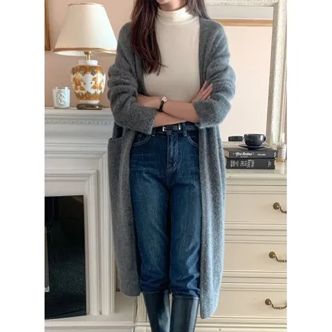 스타일나 여성 라쿤 폭스 롱 니트 가디건 카디건