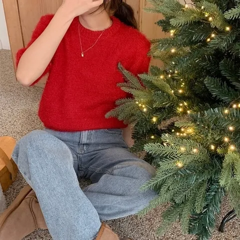 린다샵 엘론트 라운드넥 앙고라 반팔니트