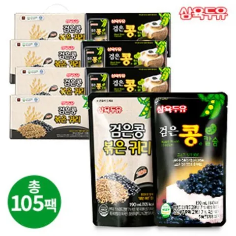 삼육두유 [무료체험5팩] 삼육 검은콩 볶은귀리두유 60팩 + 검은콩과칼슘 45팩 (총 105팩)