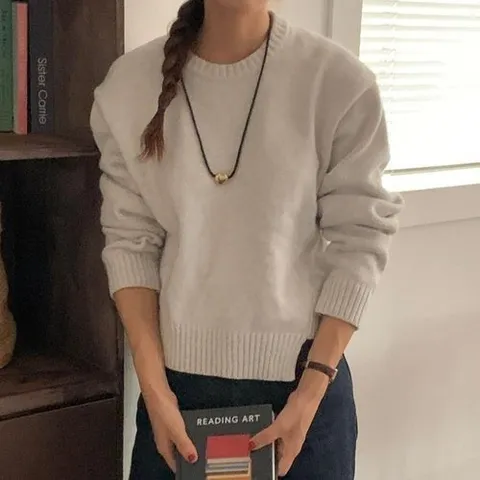 셀러허브 패션 여자 심플 내추럴 라쿤 언발 니트