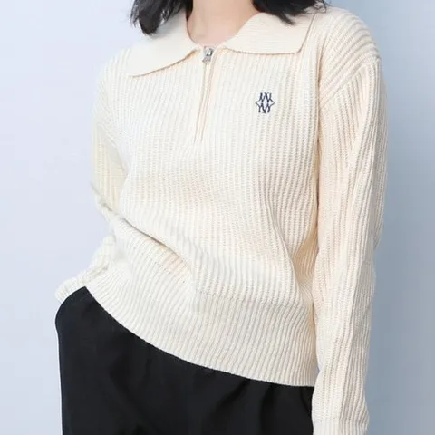 파라노말샵 6색 하찌 자수 반지퍼 카라 니트티(파라노말샵)