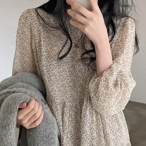 패션플러스 모츄 플라워 패턴 롱 원피스