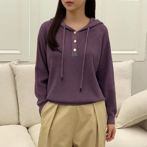 셀러허브 패션 여자 가을 진보라 빨간색 후드니트 티셔츠 (23624155)