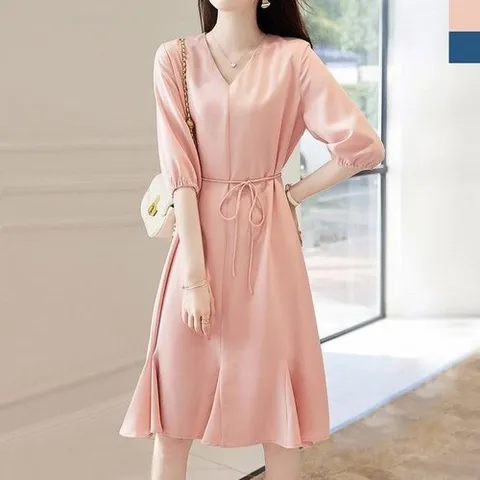 셀러허브 1 [XBIH5843]여자하늘하늘쉬폰브이넥반팔원피스 여성상의