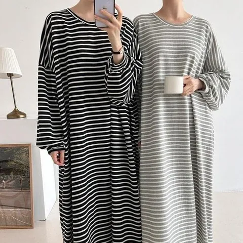 셀러허브 1 여자 큰사이즈 실내복 줄무늬 MAXI 롱원피스