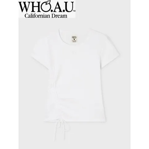 후아유 W.A.U Ribbed Side String T-Shirt(IVORY)-WHRAG2424FICIC
