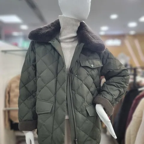 ab.f.z 토끼털 배색 카라넥 하프 구스다운 야상점퍼ab.fz