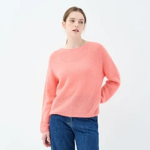 UNIT 모헤어 블렌드 홀가먼트 보트넥 탄지 풀오버 UFKKCN416N-ORANGE_P405656124