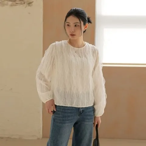 엘리시아 세러 페미닌 레이스 라운드 블라우스_P421762865