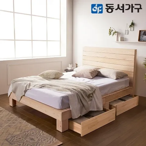 동서가구 피톤치드 편백나무 ALL 프레임 헤드형 온가족 퀸 Q 서랍침대+필로우탑 9존독립 매트리스 DF642898