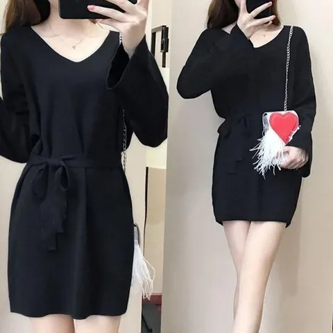 셀러허브 1 [XBJ99260]데일리 브이넥 긴팔 원피스 유니크 모던한 (15710176)