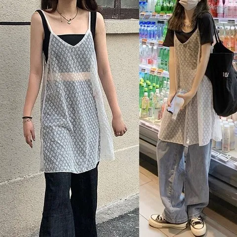 HOLYG 스펜더 레이스 시스루 자수 레이어드 y2k 발레코어 원피스