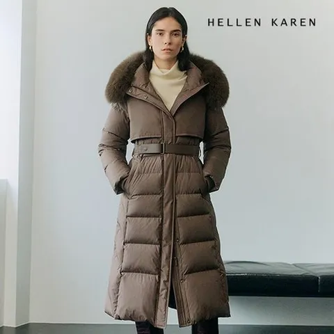 헬렌카렌 25FW 블루 폭스퍼 헝가리 롱 구스다운 점퍼