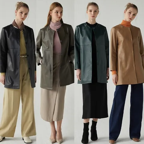 헤스티지 여성 라운드넥 램스킨 코트