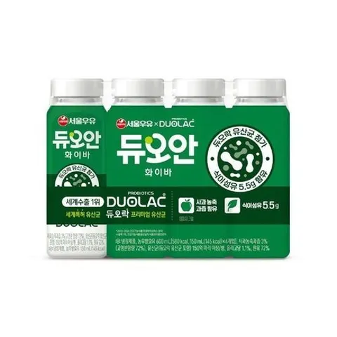 셀러허브 식품 서울우유 듀오안 화이바 사과즙 함유 신바이오틱스 듀오락 유산균 150ml 24개 (15235902)
