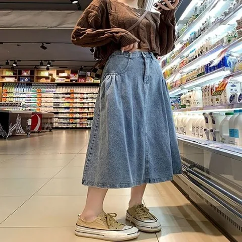 패션플러스 [셀럽하우스] 데일리 JMIT5020 데님 롱 밴딩 스커트