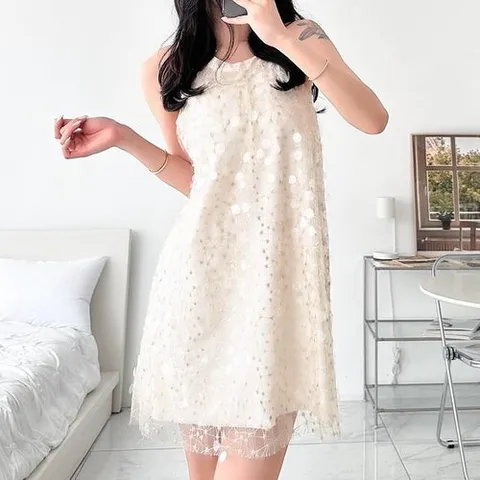 셀러허브 1 여자 홀터네크 슬리브리스 스팽글 미니원피스