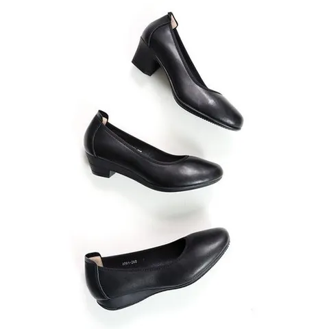 더웨이나인 소가죽 여자 유니화 면접구두 통굽 정장구두 알바구두 수제화 라텍스 펌프스_P323251798