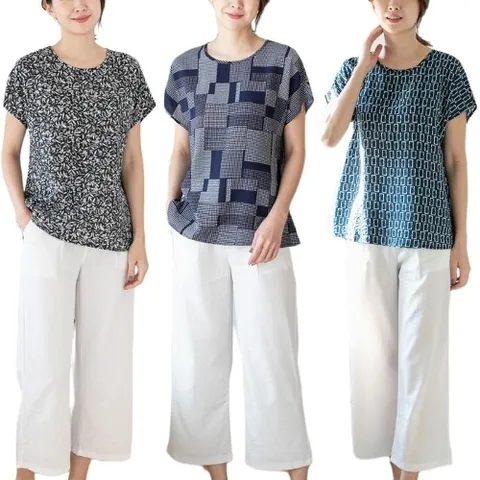 셀러허브 패션 여름 여성 쿨 인견 반팔 블라우스 빅사이즈 티셔츠