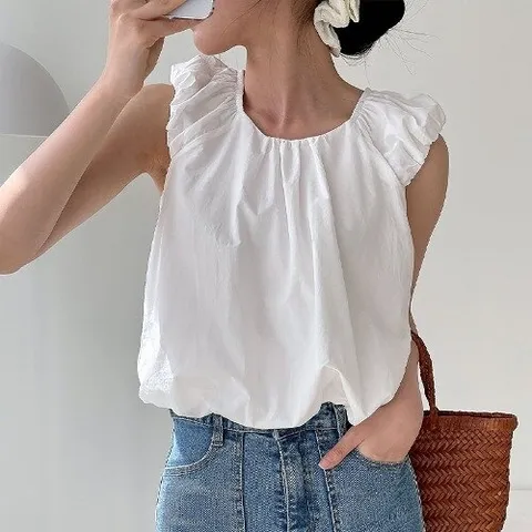 제이0 제이0]퍼프 셔링 민소매 블라우스