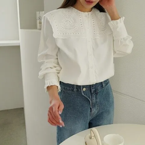 제이0 제이0]레이스 세일러 카라 긴팔 블라우스