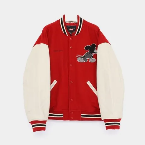 슈프림 넘버 나인  미키 마우스 콜라보 바시티 남성 자켓 FW25J50 RED