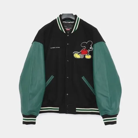 슈프림 넘버 나인  미키 마우스 콜라보 바시티 남성 자켓 FW25J50 BLACK