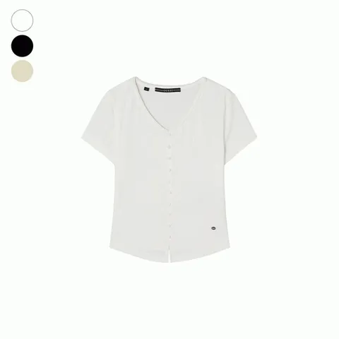 게스 GUESS 여성 브이넥 콩단추 반팔 티셔츠 OQ2K5451SG