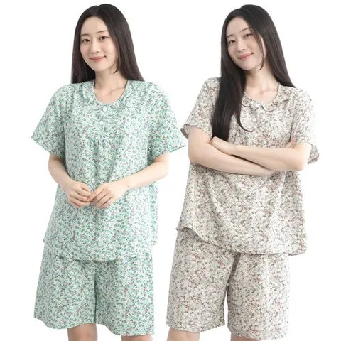 서울양말 인조 인견 상하잠옷세트 파자마 잠옷 홈웨어 여름 이지웨어 꽃무늬 플라워