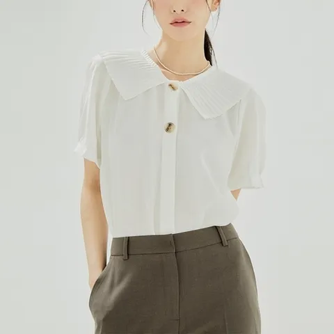 클라비스 기계주름 카라 블라우스 (CVBWC3701M-T)